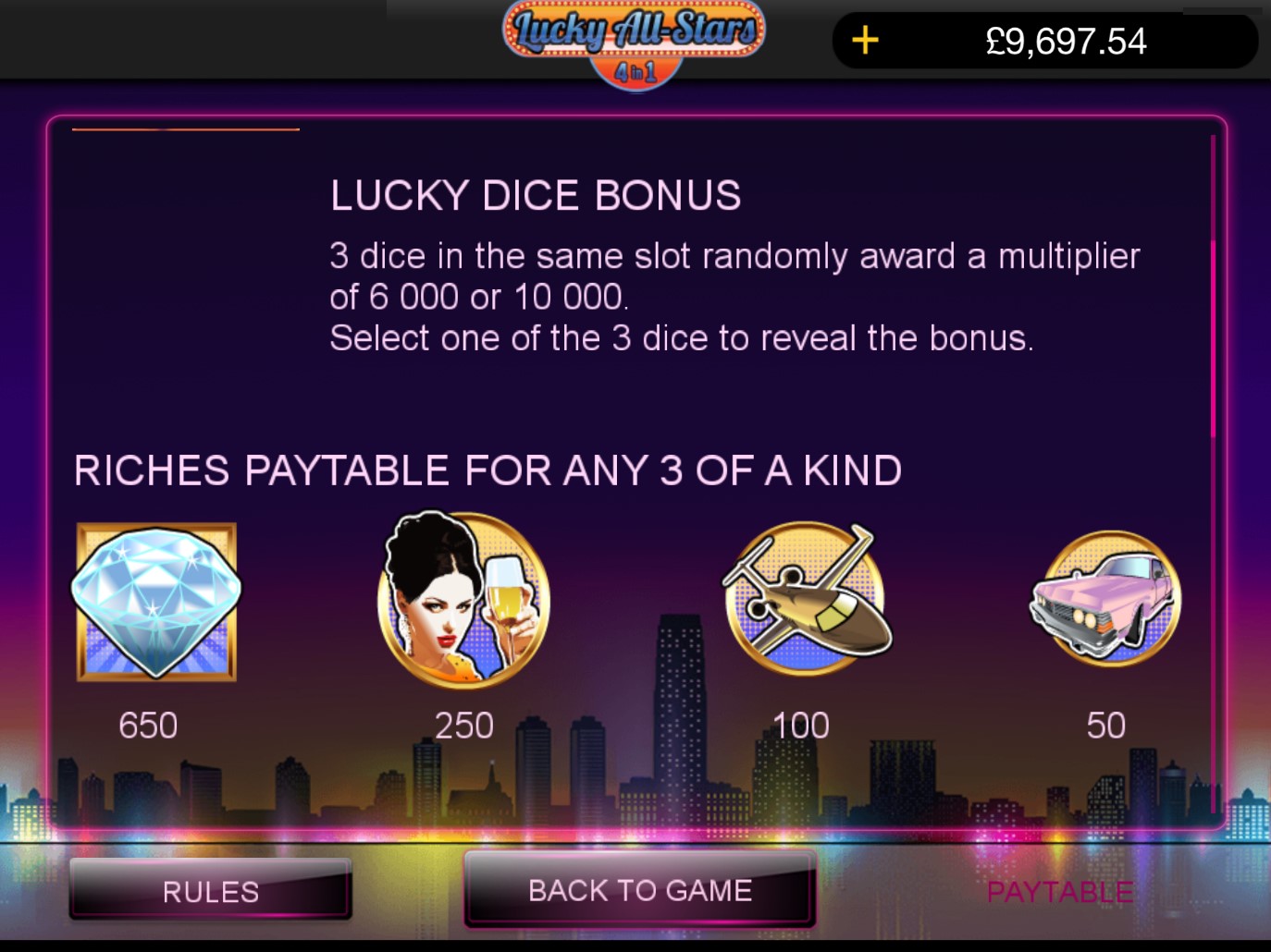 Lucky All-Stars 4 in 1, 4 in 1 casino game.