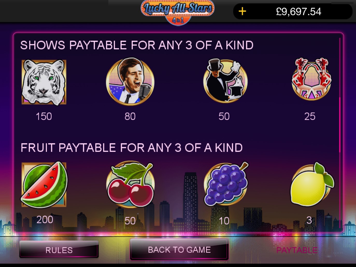 Lucky All-Stars 4 in 1, 4 in 1 casino game.